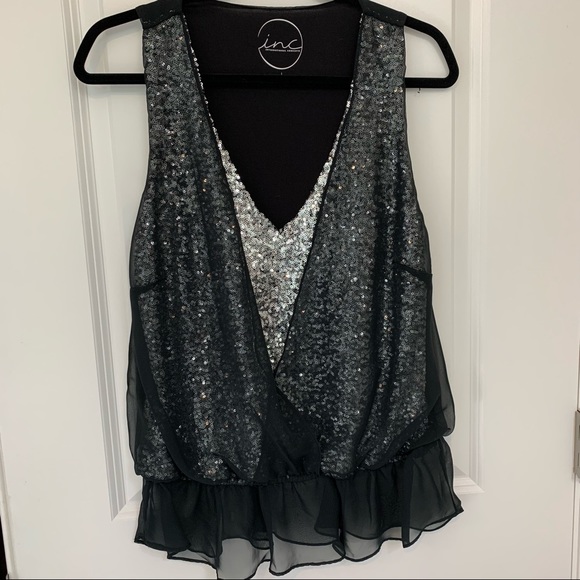 INC International Concepts Tops - Sequin Blouse with Sheer Overlay - size large
